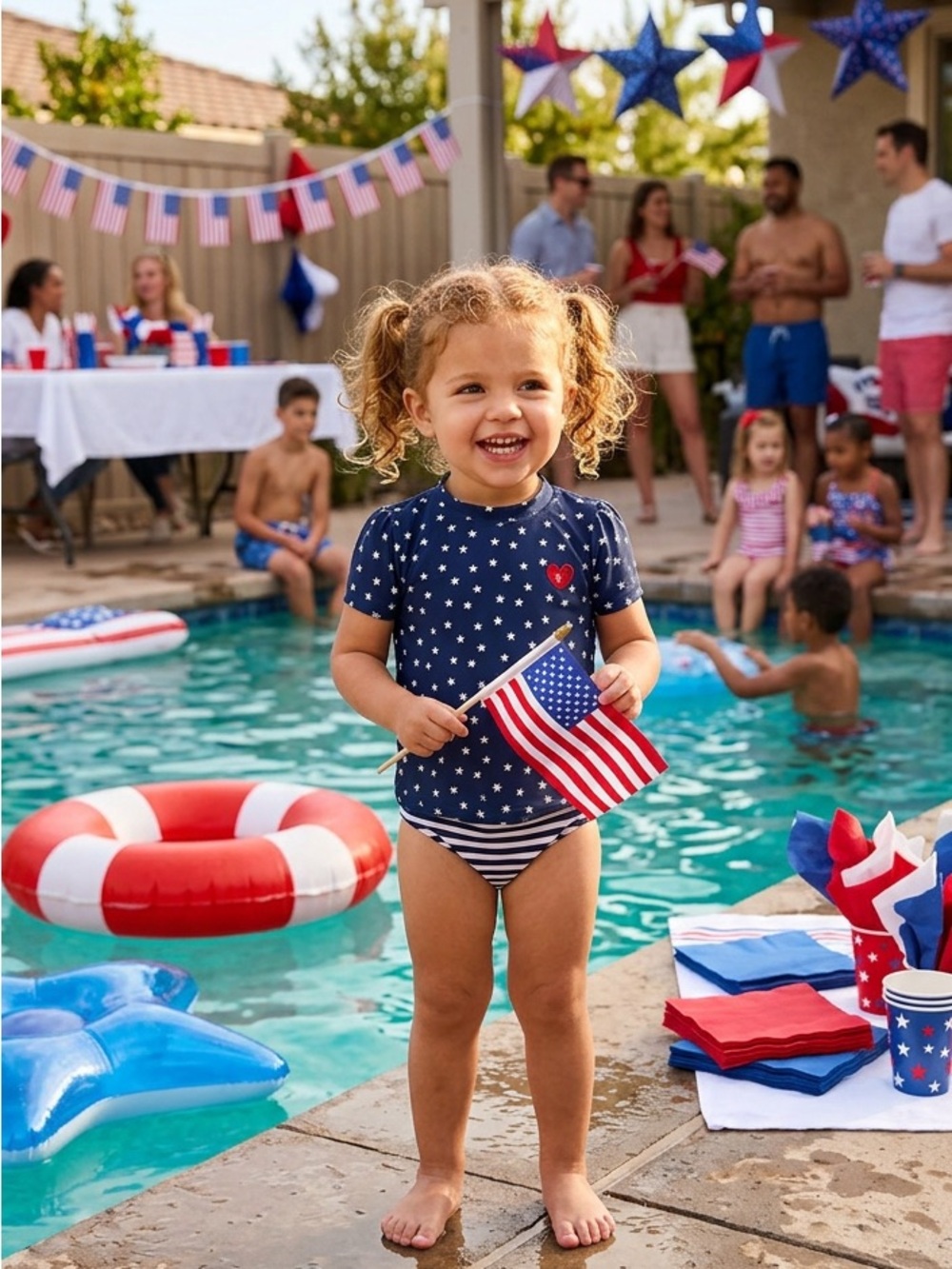 🌸5/$50🌸Navy Star Print Baby Two-Piece Swim Set with Red Heart Detail